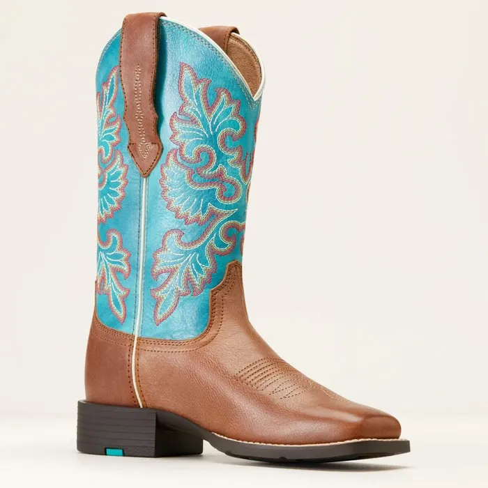 Women Round Up Wide Square Toe StretchFit Western Boot Buff Blonde Ariat Western Boots