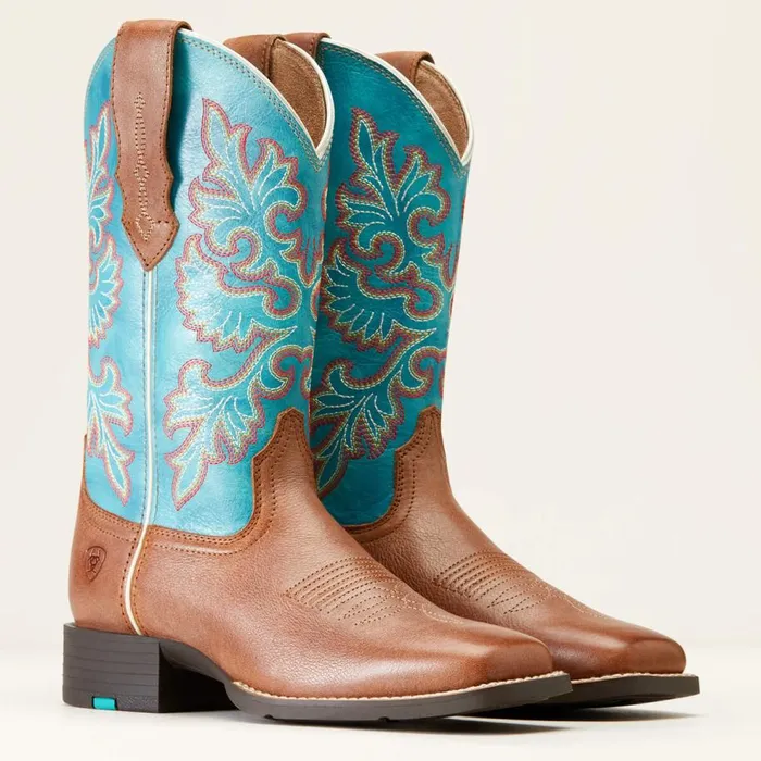 Women Round Up Wide Square Toe StretchFit Western Boot Buff Blonde Ariat Western Boots