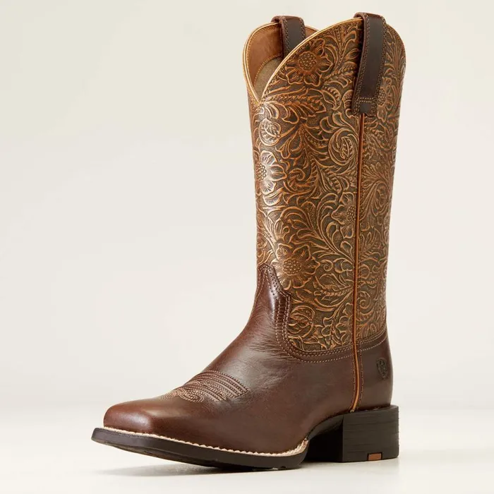 Women Round Up Wide Square Toe Western Boot Arizona Brown Ariat Western Boots
