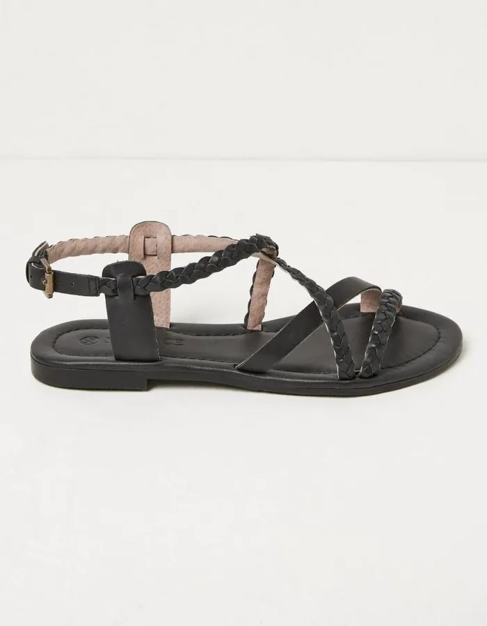 Women Sandals FatFace Daphne Leather Braided Sandals Black