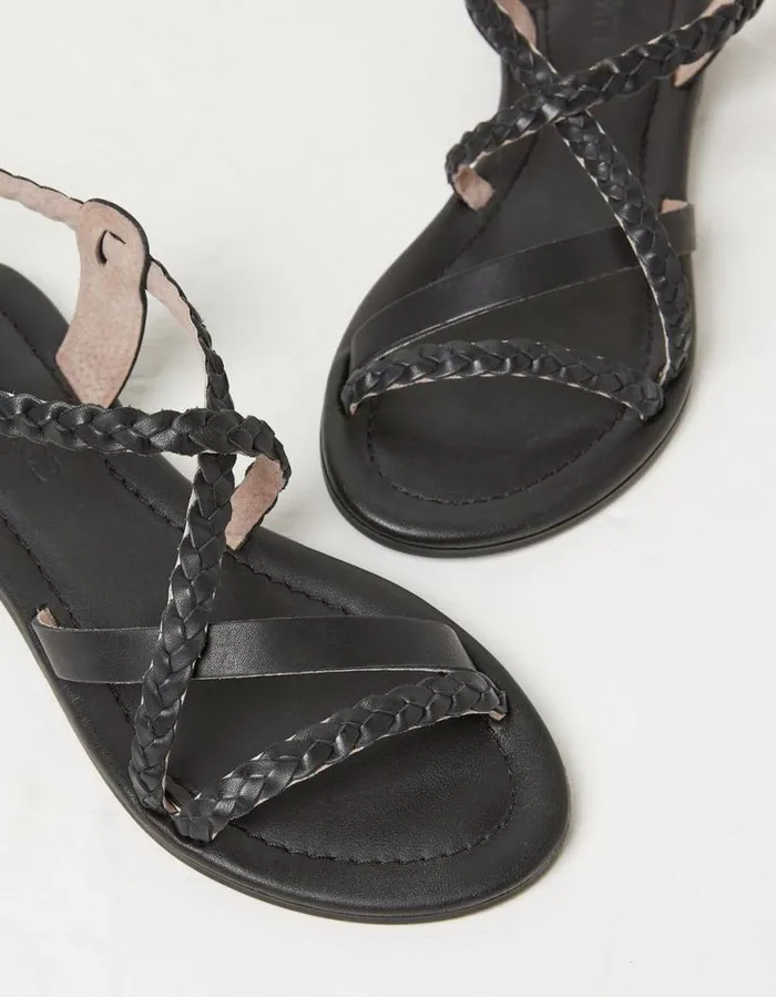 Women Sandals FatFace Daphne Leather Braided Sandals Black