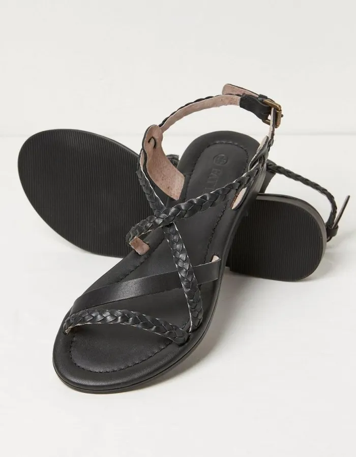 Women Sandals FatFace Daphne Leather Braided Sandals Black