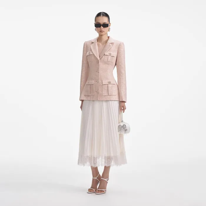 Women Sequin Boucle Chiffon Midi Dress Self Portrait Dresses