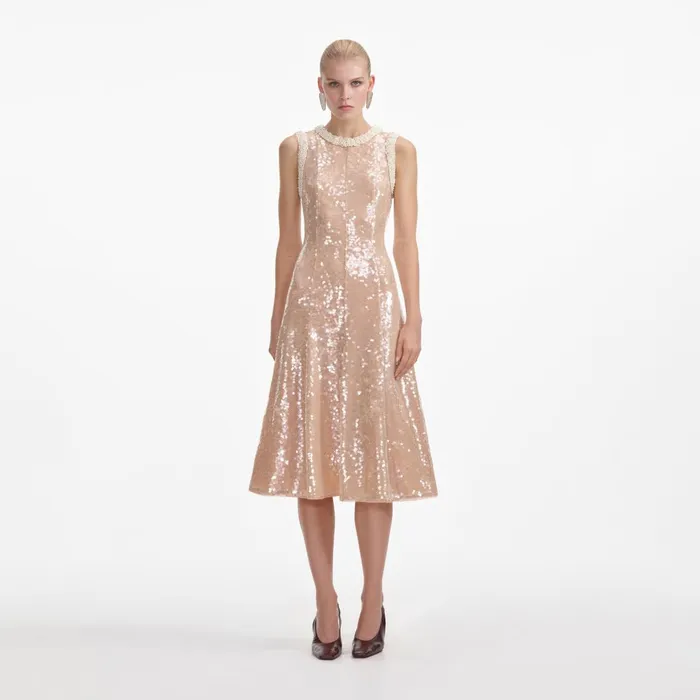 Women Sequin Pearl Trim Midi Dress Self Portrait Dresses
