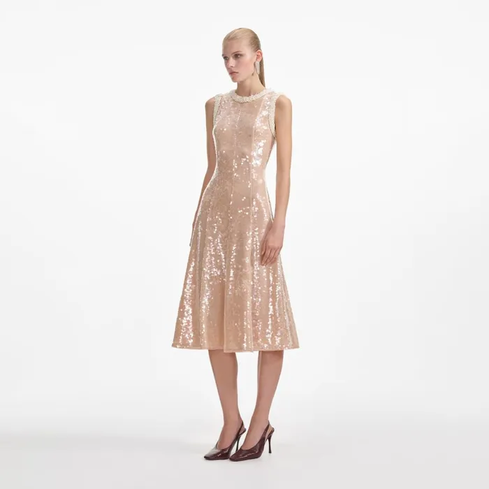 Women Sequin Pearl Trim Midi Dress Self Portrait Dresses