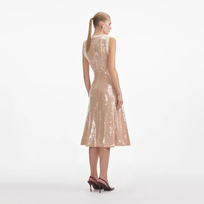 Women Sequin Pearl Trim Midi Dress Self Portrait Dresses