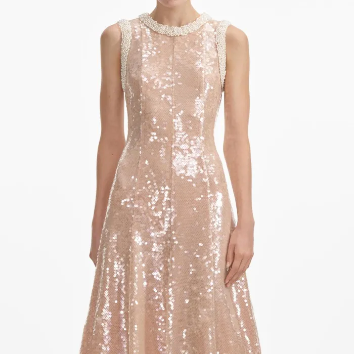 Women Sequin Pearl Trim Midi Dress Self Portrait Dresses
