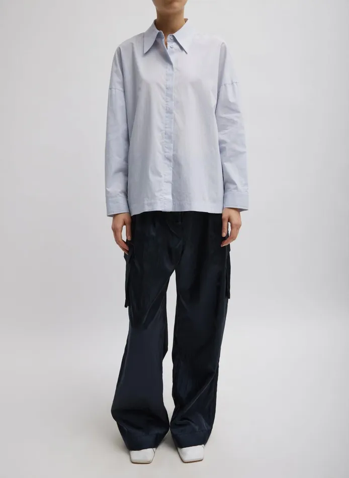 Women Shiny Nylon Pleated Stella Cargo Pant Navy Tibi Pants and Shorts