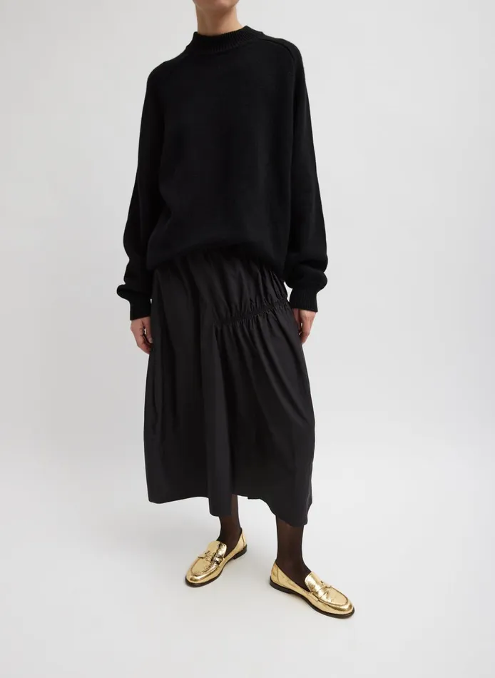 Women Shirred Nylon Paneled Skirt Black Tibi Skirts