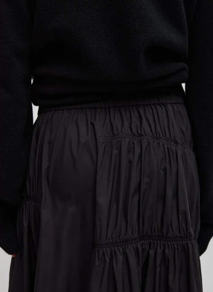 Women Shirred Nylon Paneled Skirt Black Tibi Skirts