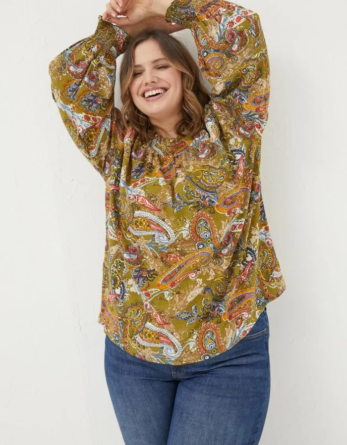 Women Shirts and Blouses FatFace Danni Prairie Paisley Tunic Light Olive