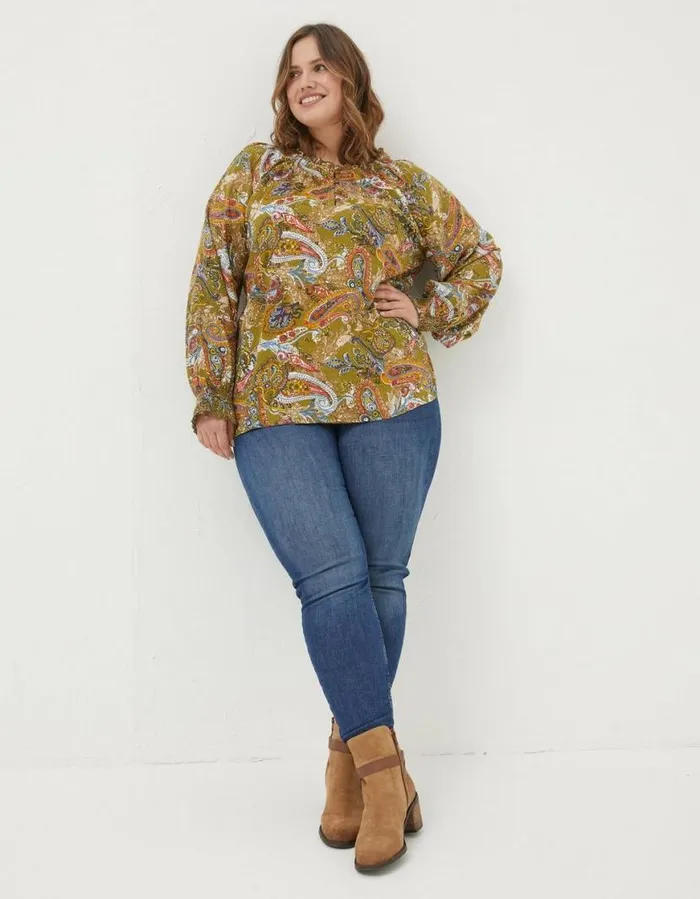 Women Shirts and Blouses FatFace Danni Prairie Paisley Tunic Light Olive