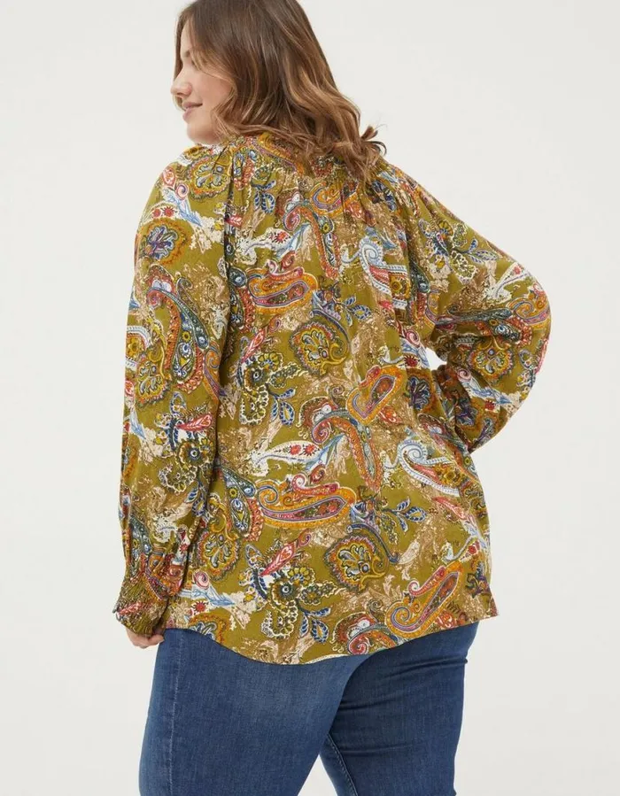 Women Shirts and Blouses FatFace Danni Prairie Paisley Tunic Light Olive