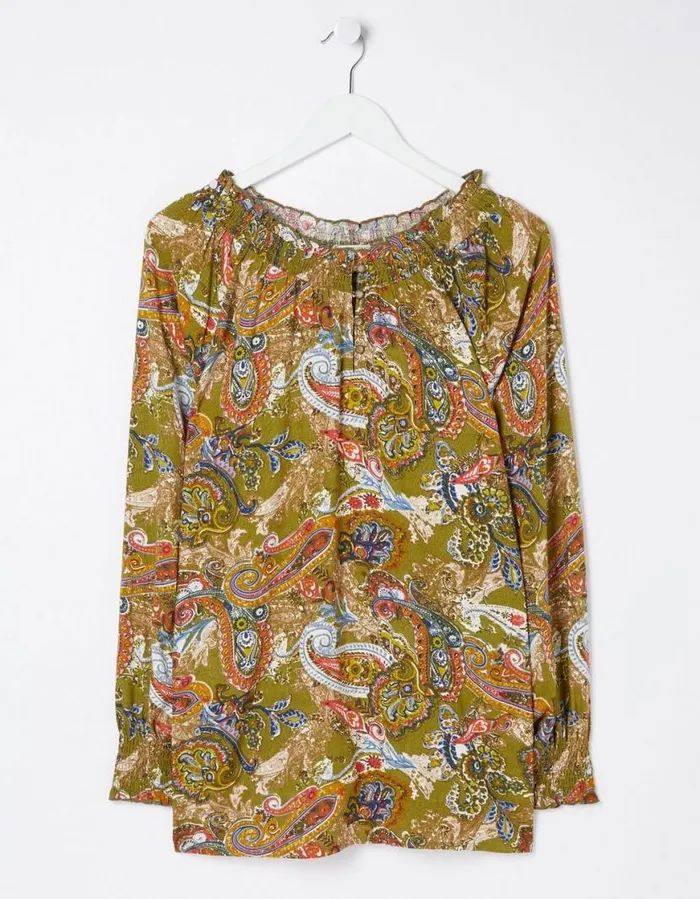 Women Shirts and Blouses FatFace Danni Prairie Paisley Tunic Light Olive