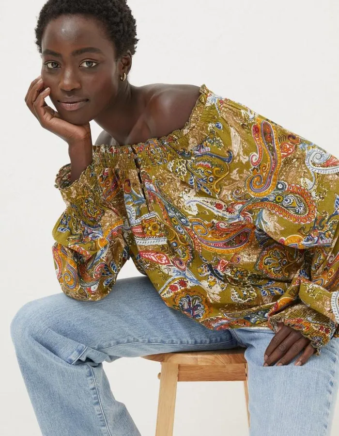 Women Shirts and Blouses FatFace Danni Prairie Paisley Tunic Light Olive