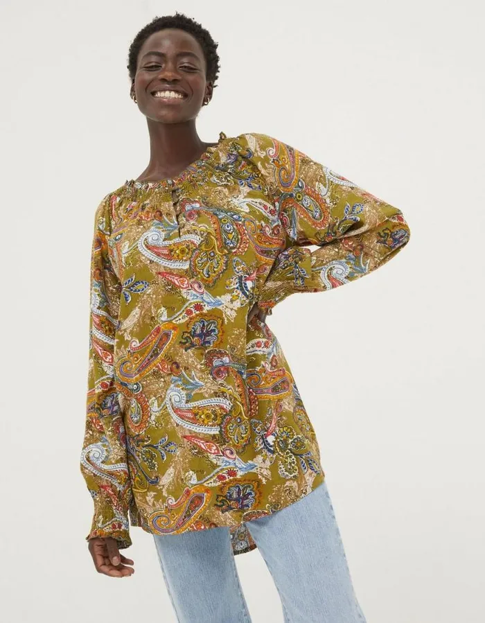 Women Shirts and Blouses FatFace Danni Prairie Paisley Tunic Light Olive