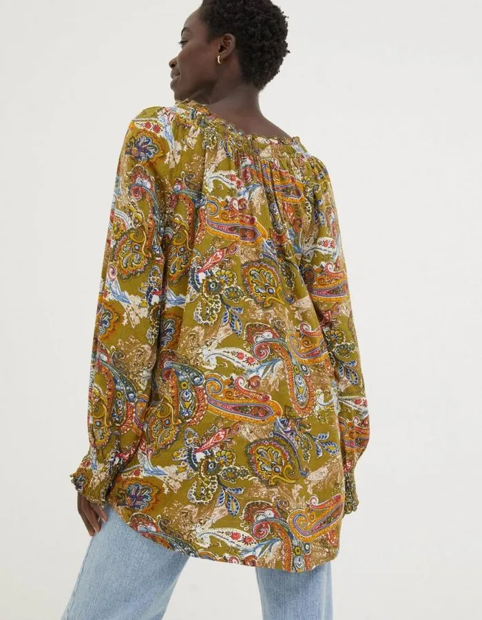 Women Shirts and Blouses FatFace Danni Prairie Paisley Tunic Light Olive