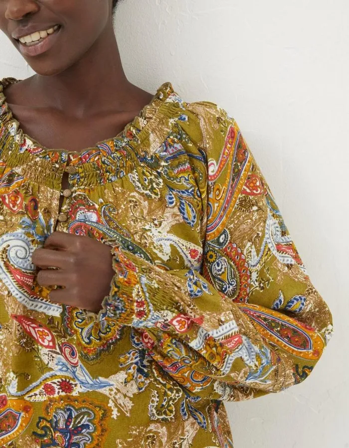 Women Shirts and Blouses FatFace Danni Prairie Paisley Tunic Light Olive