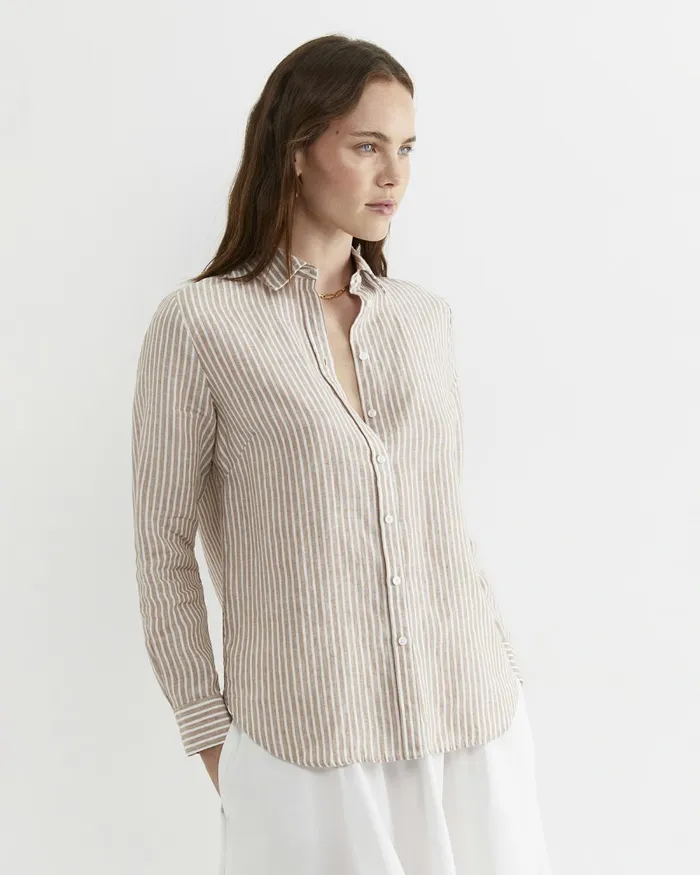Women Shirts Sportscraft Dahlia Stripe Linen Shirt Tanwhite