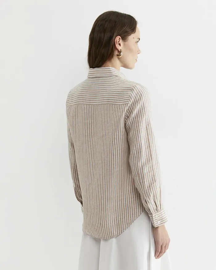 Women Shirts Sportscraft Dahlia Stripe Linen Shirt Tanwhite