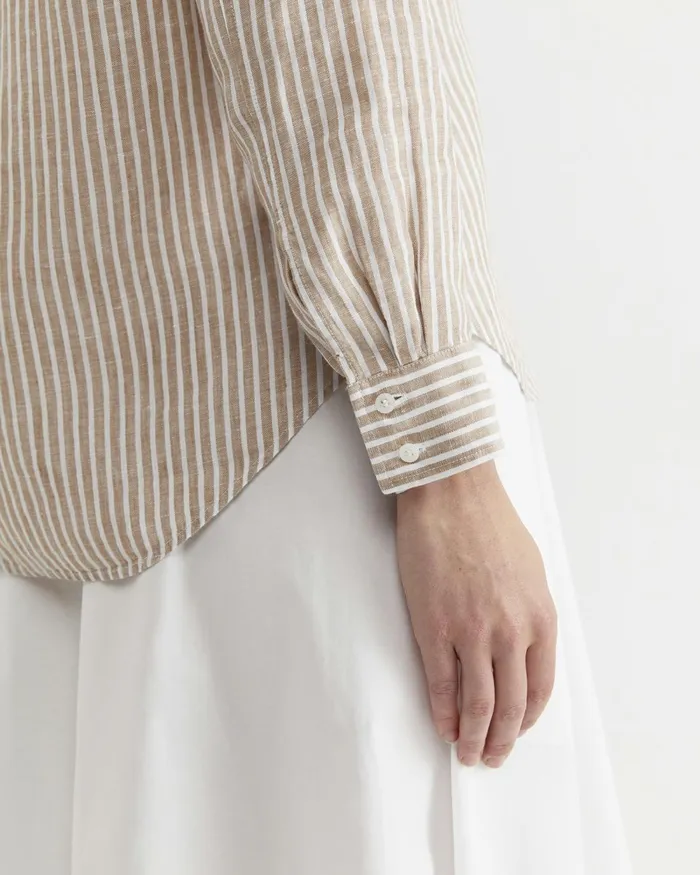 Women Shirts Sportscraft Dahlia Stripe Linen Shirt Tanwhite