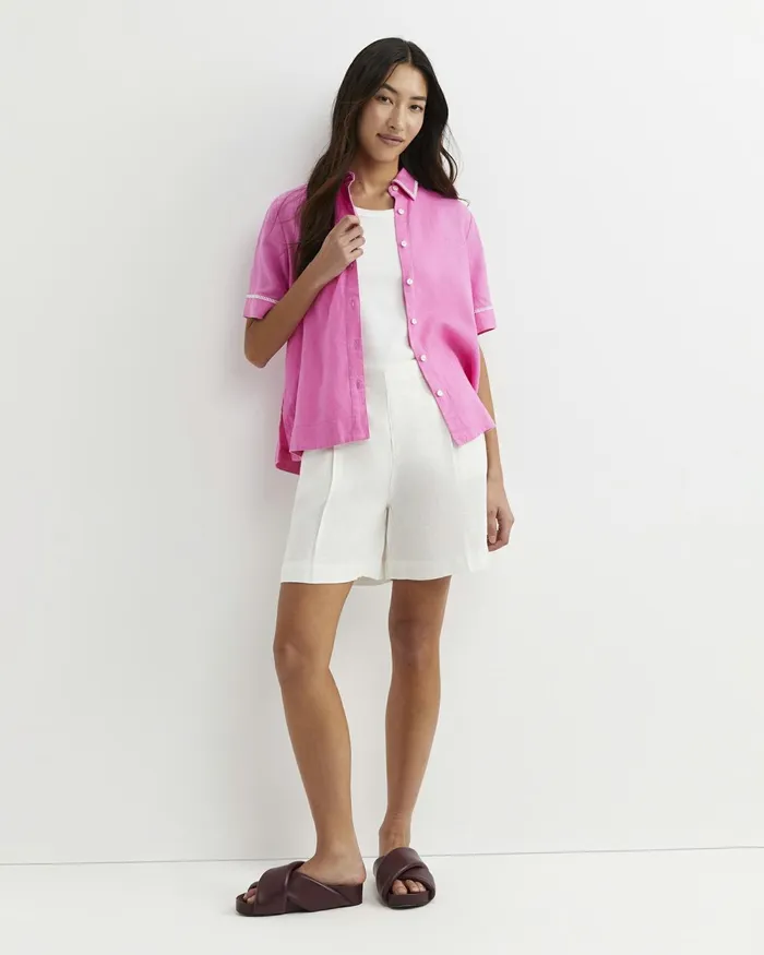 Women Shirts Sportscraft Lulu Blanket Stitch Linen Shirt Strawberry