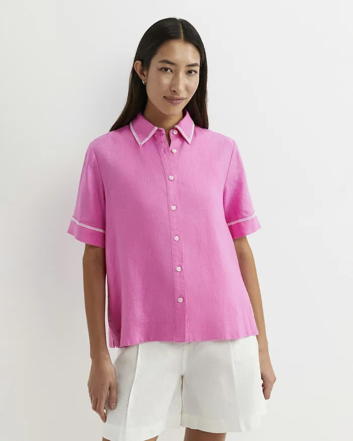 Women Shirts Sportscraft Lulu Blanket Stitch Linen Shirt Strawberry