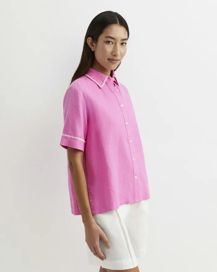 Women Shirts Sportscraft Lulu Blanket Stitch Linen Shirt Strawberry