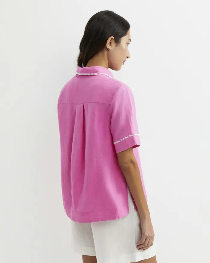 Women Shirts Sportscraft Lulu Blanket Stitch Linen Shirt Strawberry