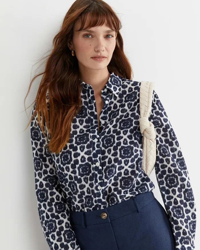 Women Shirts Sportscraft Perry Cotton Silk Shirt Navywhite