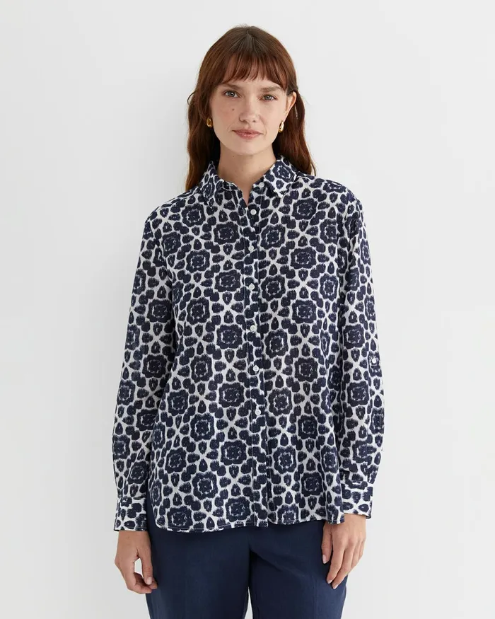 Women Shirts Sportscraft Perry Cotton Silk Shirt Navywhite