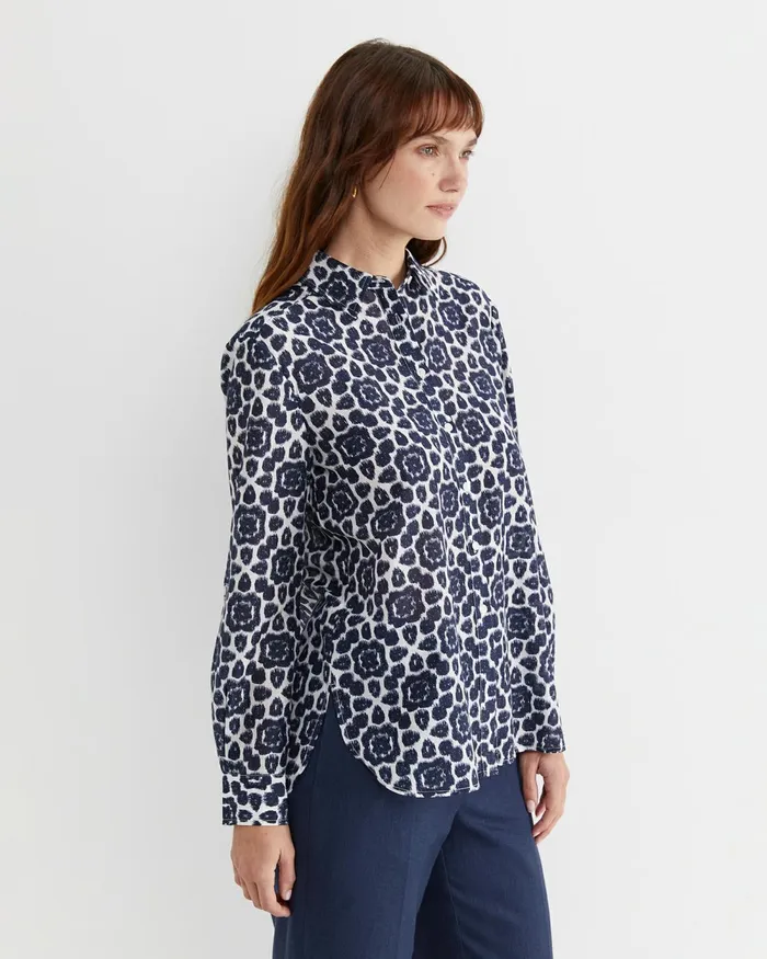 Women Shirts Sportscraft Perry Cotton Silk Shirt Navywhite