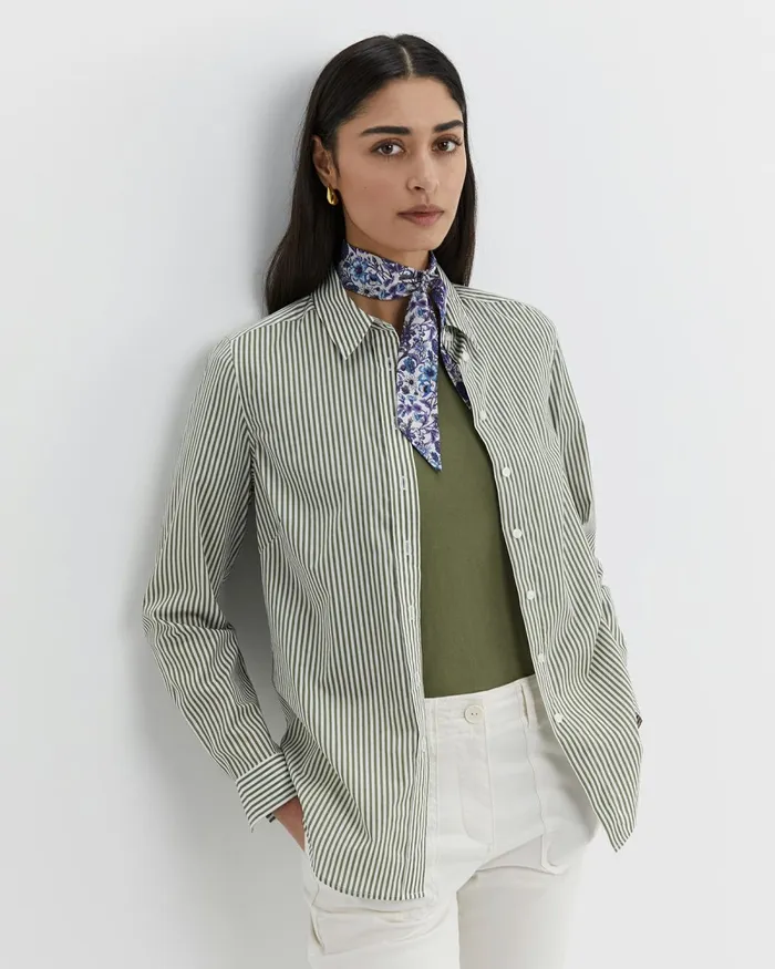 Women Shirts Sportscraft Stripe Lily Voile Shirt Khakiwhite
