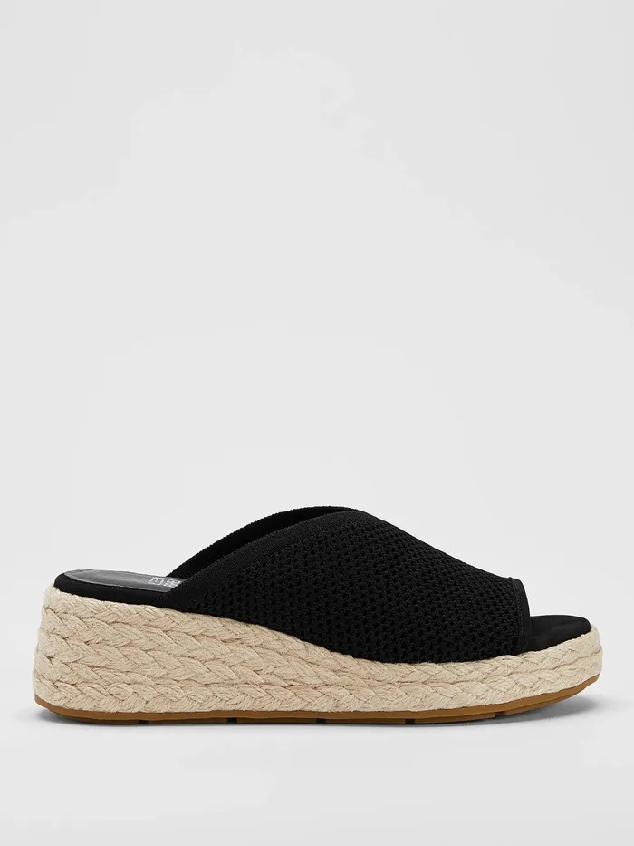 Women Shoes Eileen Fisher Tali Recycled Stretch Knit Espadrille Wedge Sandal Black