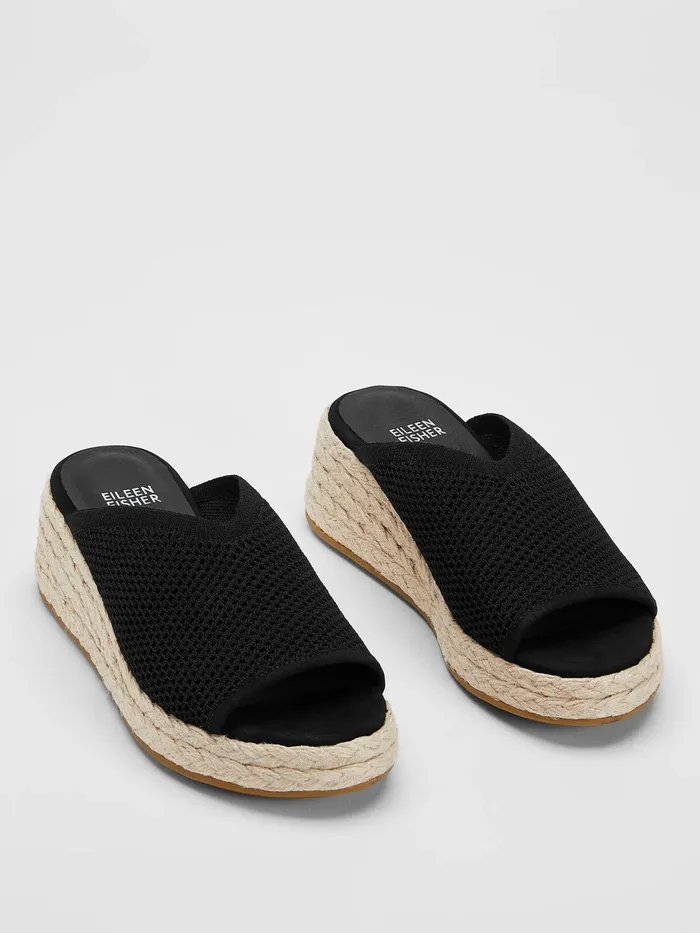 Women Shoes Eileen Fisher Tali Recycled Stretch Knit Espadrille Wedge Sandal Black