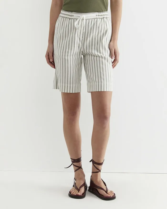 Women Shorts Sportscraft Rosa Stripe Linen Short Whitekhaki