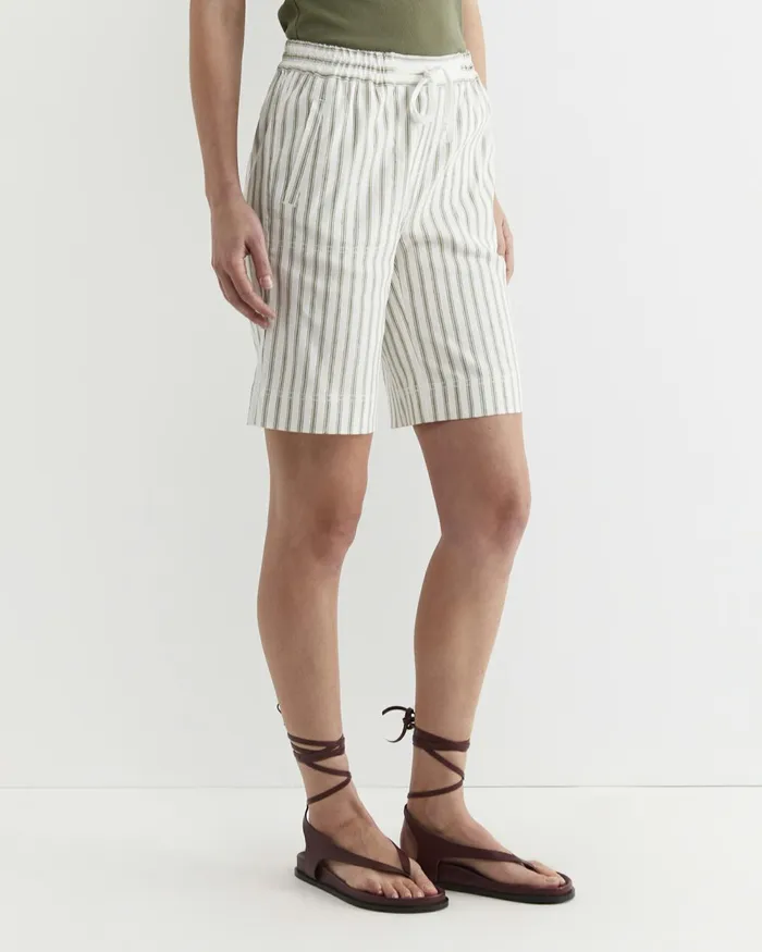 Women Shorts Sportscraft Rosa Stripe Linen Short Whitekhaki