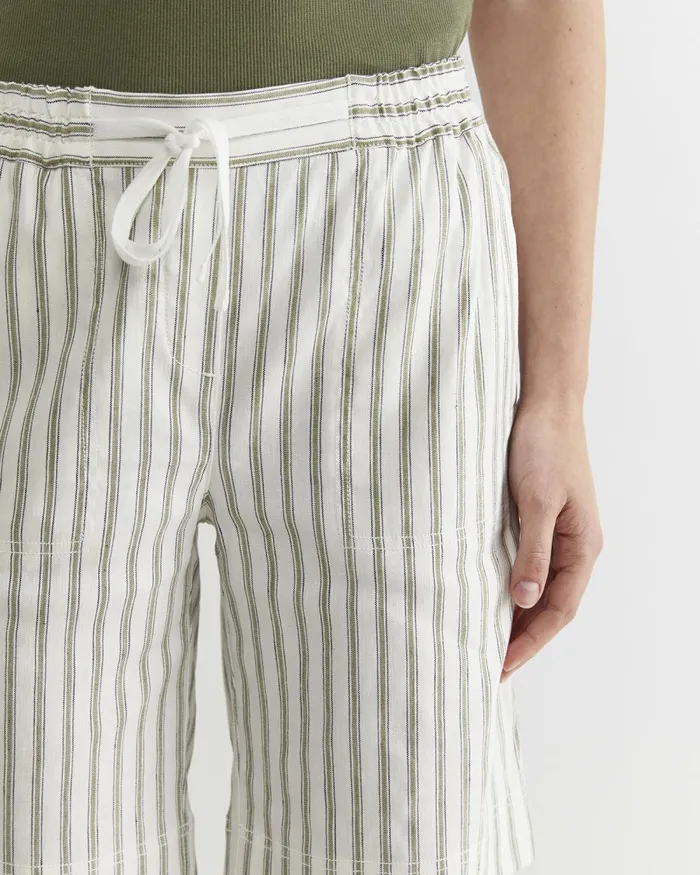 Women Shorts Sportscraft Rosa Stripe Linen Short Whitekhaki