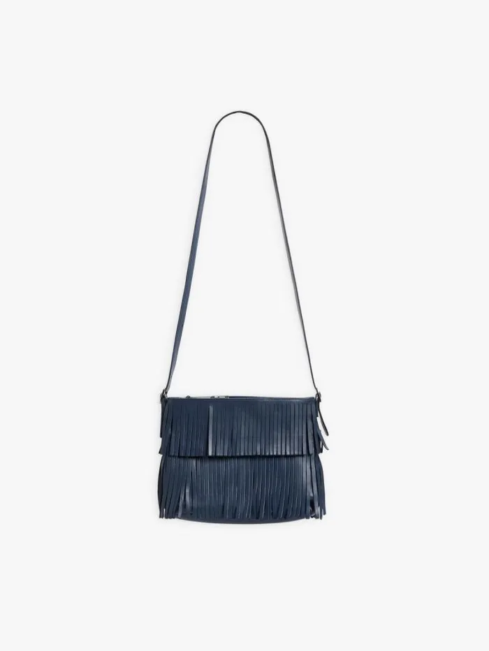 Women Shoulder and Crossbody Bags Agns B Blue Carmen Leather Tote Bag With Fringes