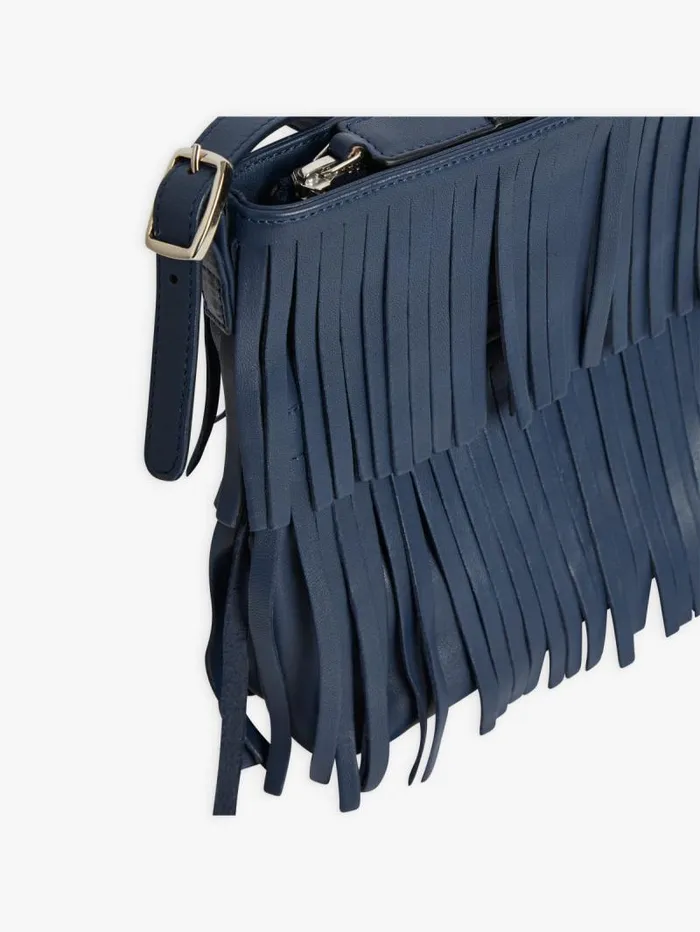 Women Shoulder and Crossbody Bags Agns B Blue Carmen Leather Tote Bag With Fringes