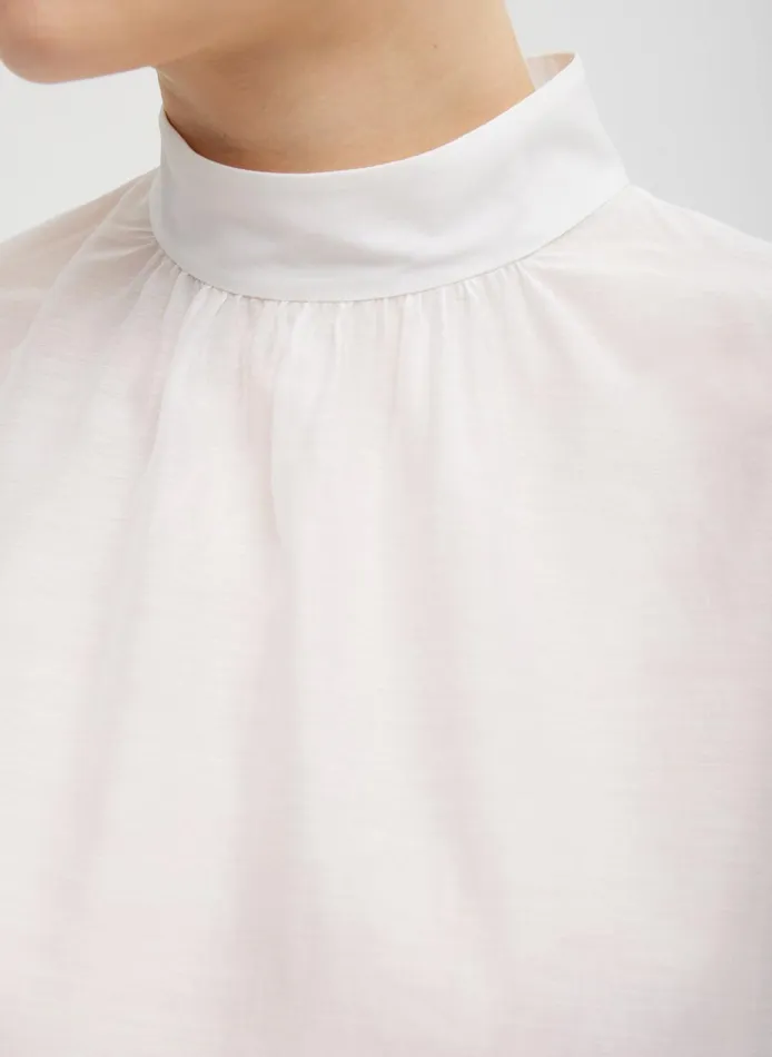 Women Silk Cotton Shirred Neck Blouse White Tibi Tops