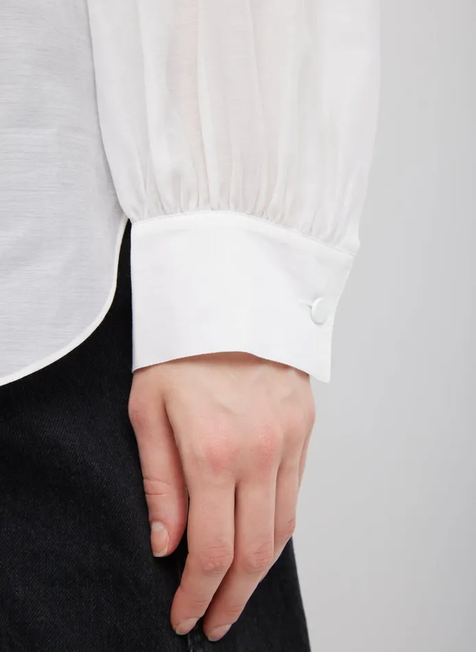 Women Silk Cotton Shirred Neck Blouse White Tibi Tops