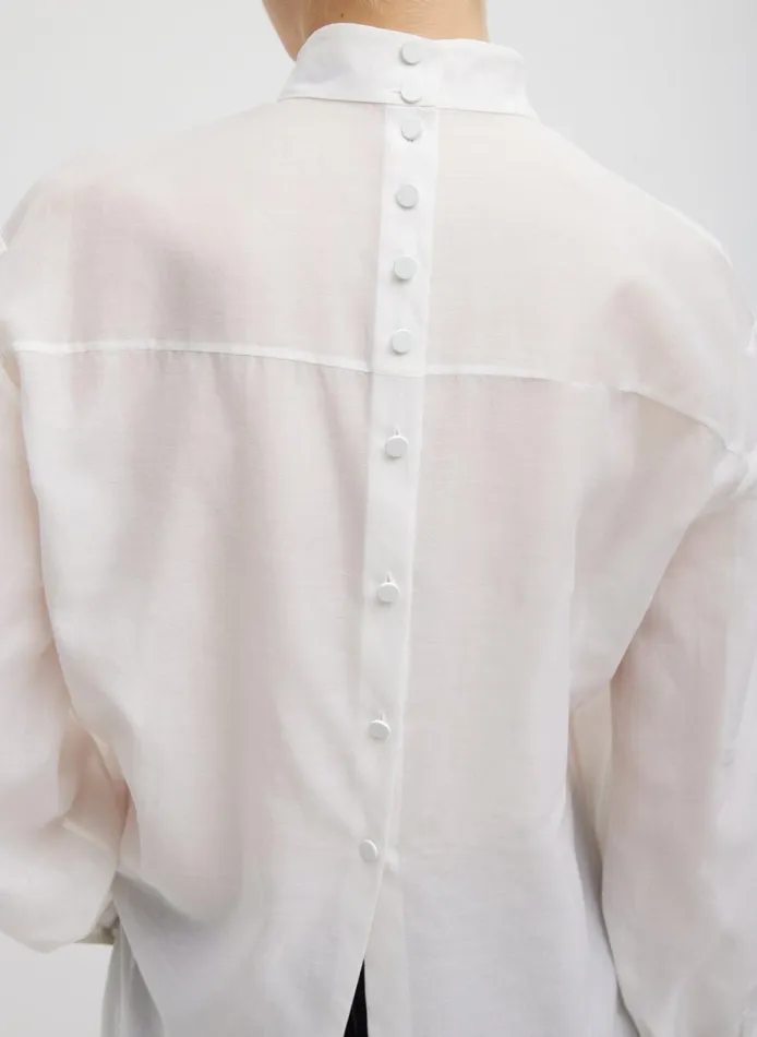Women Silk Cotton Shirred Neck Blouse White Tibi Tops