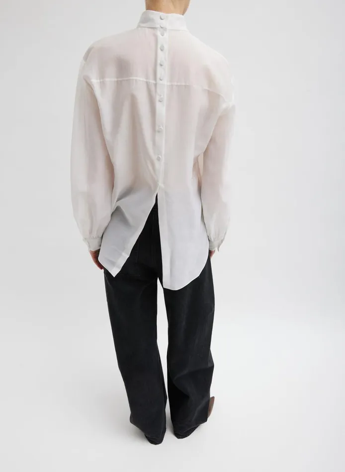 Women Silk Cotton Shirred Neck Blouse White Tibi Tops