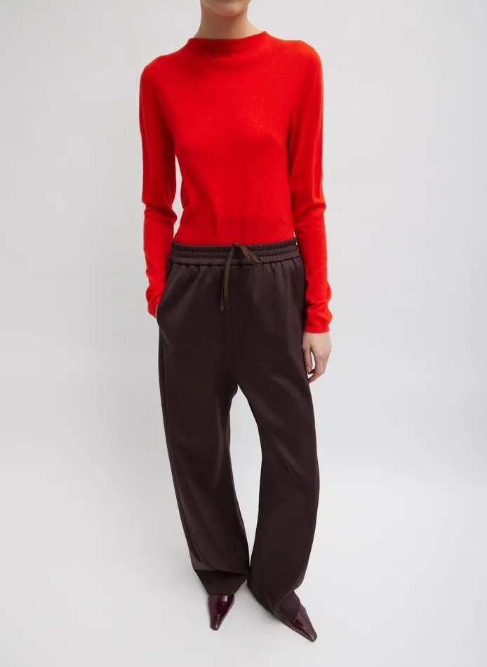 Women Skinlike Mercerized Wool Soft Sheer Pullover Red Tibi Knitwear and Sweatshirts