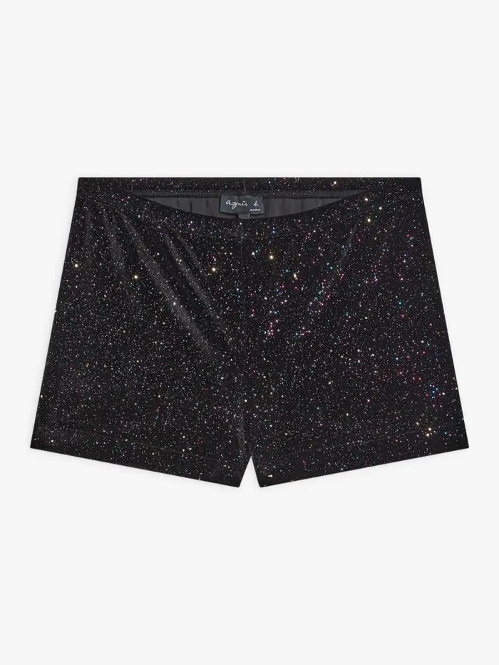 Women Skirts and Shorts Agns B Black Jersey Velour Glitter Vague Shorts