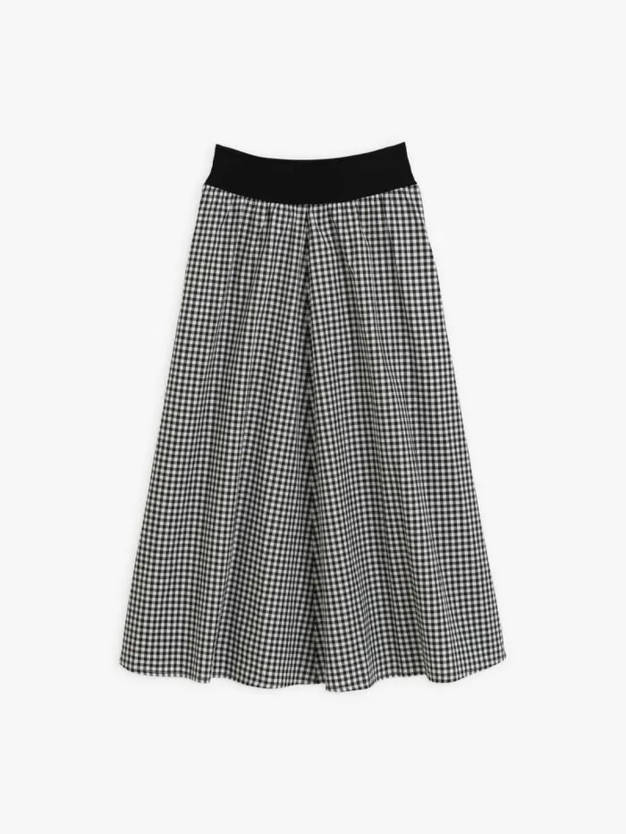 Women Skirts and Shorts Agns B Black Long Cotton Gingham Check Skirt