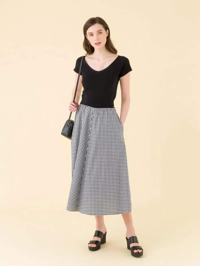 Women Skirts and Shorts Agns B Black Long Cotton Gingham Check Skirt