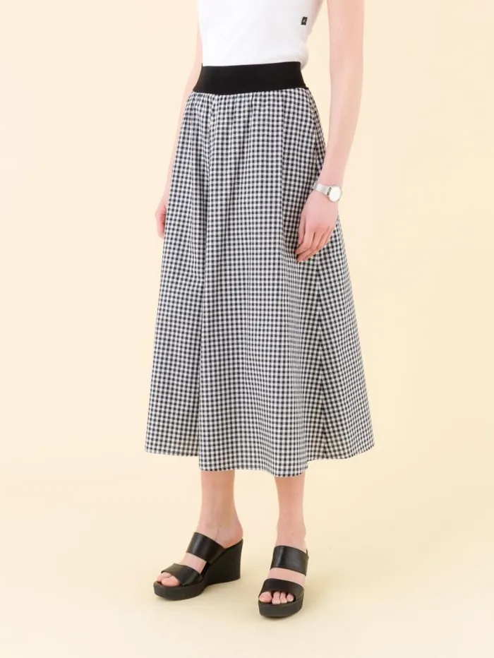 Women Skirts and Shorts Agns B Black Long Cotton Gingham Check Skirt