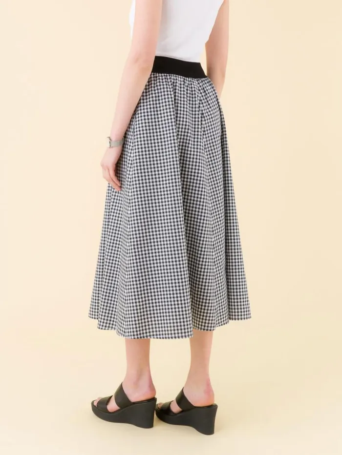 Women Skirts and Shorts Agns B Black Long Cotton Gingham Check Skirt